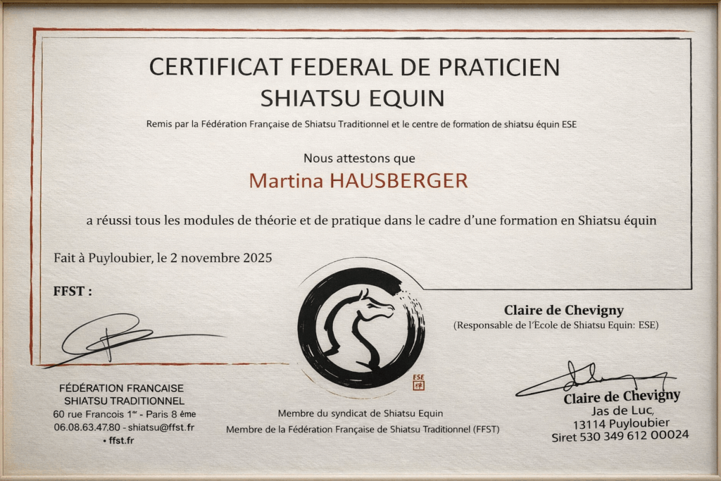 Certficat Shiatsu Equin